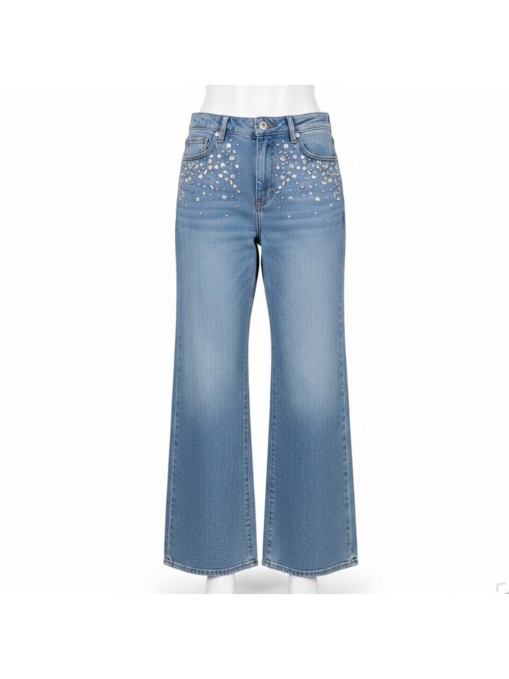 Loft Womens Light Blue Wide Leg Denim Jeans With Rhinestone Accents Size 27